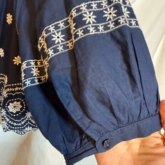 crown & ivy Navy Embroidered Peasant Blouse - Picture 4 of 8